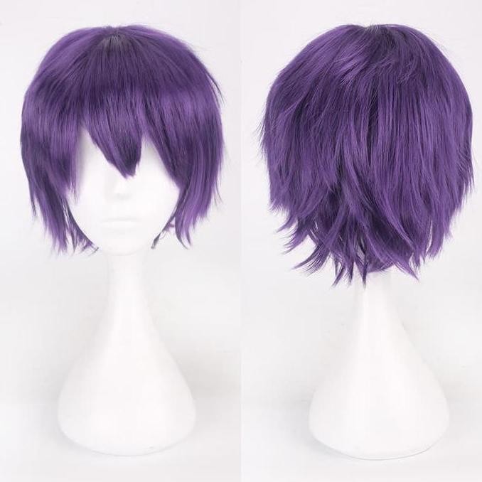 K049-16 ungu purple black wig base cowok pendek cosplay rambut palsu murah