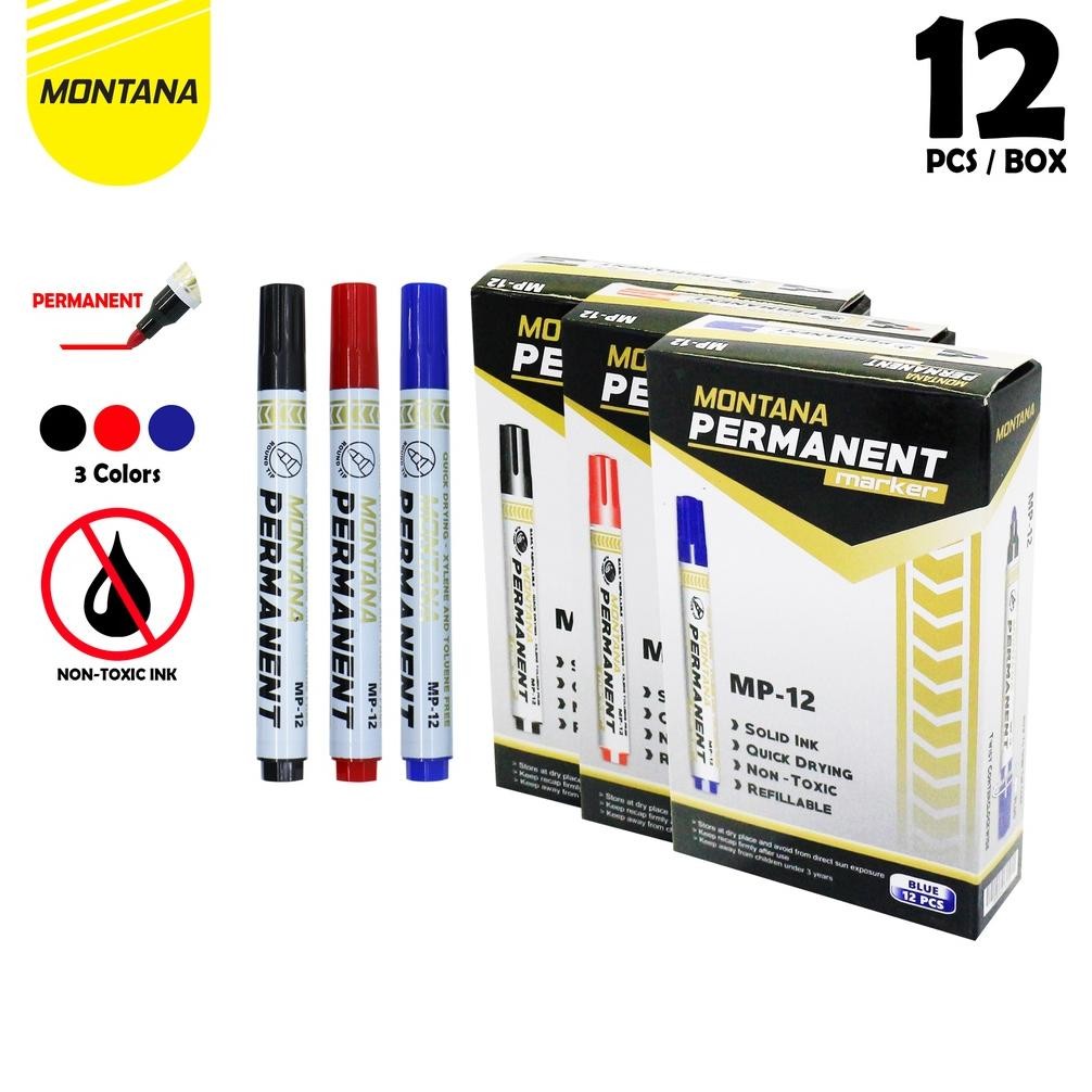 

Baru - MONTANA Spidol Permanen Round Tip 12 Pcs Quick Dry Permanent Marker MP-12/Lusin Hitam