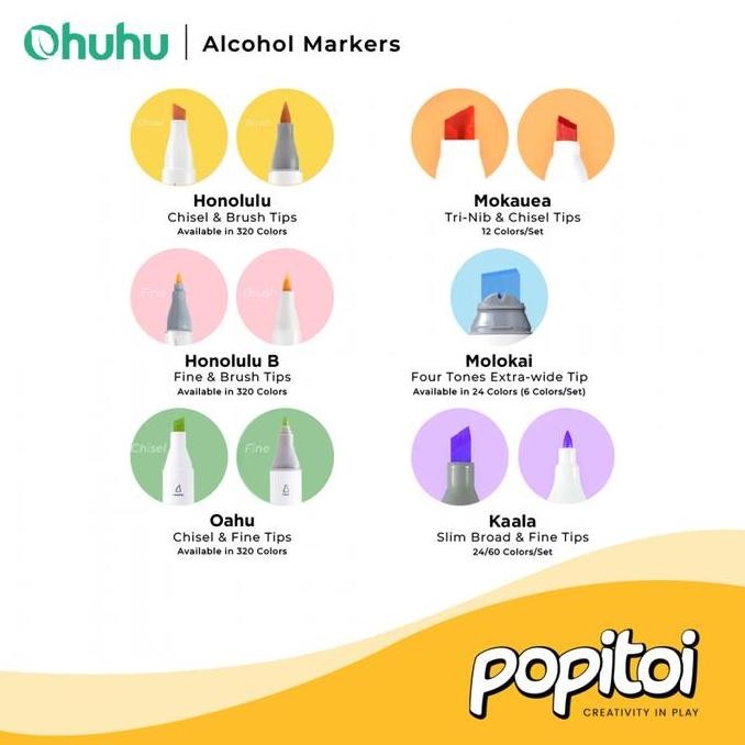 

OHUHU HONOLULU B 104+1 COLORS DUAL TIP (BRUSH & FINE) ALCOHOL ART MARKERS SPIDOL KUAS WARNA ORIGINAL DAN TERPERCAYA