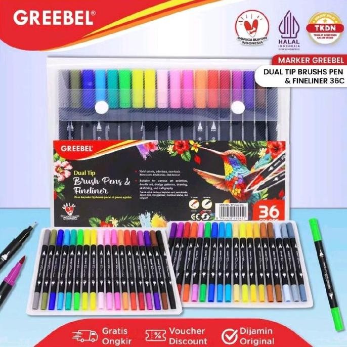 

GREEBEL DUAL TIP BRUSH PEN COLOUR 36 WARNA / PENA KUAS / SPIDOL SET MARKER DRAWING PEN ORIGINAL DAN TERPERCAYA