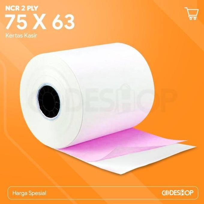 

NEW Kertas NCR 75x63 mm 1 Dus 2Ply Struk Kasir Paper Roll HVS 75mm x 63mm
