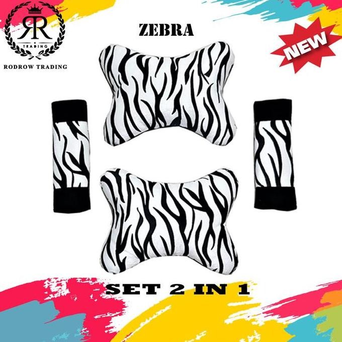 Bantal Mobil Set 2 In 1 Zebra / Bantal Headrest Set Zebra / Motif