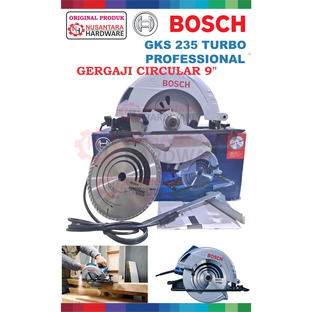circular saw 9" bosch gks 235 turbo, mesin gergaji kayu 9" bosch, mesin belah kayu bosch 9", mesin p