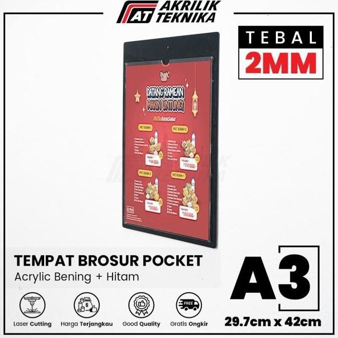 

READY AKRILIK TEMPAT BROSUR POCKET FRAME MENU HITAM - UKURAN A3