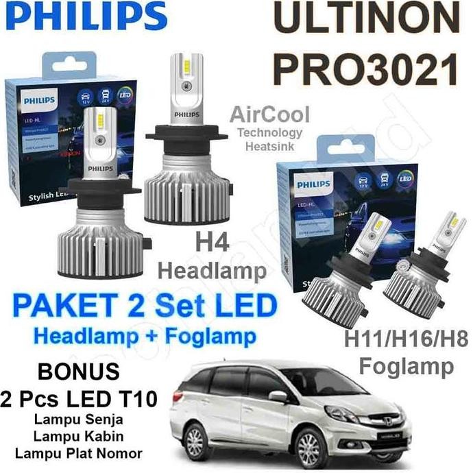 Paket 2 Set LED Honda Mobilio H4 + H11 Philips Ultinon PRO3021