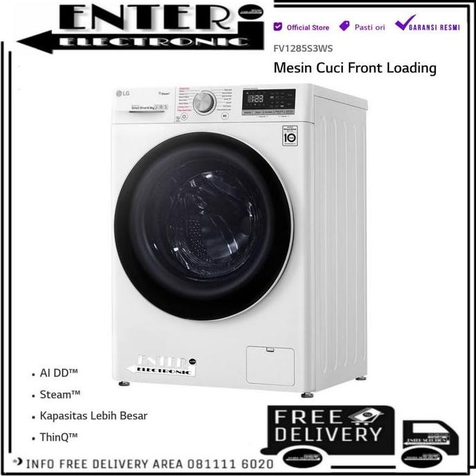 TERBARU - LG FV1285S3WS - MESIN CUCI FRONT LOADING LG INVERTER 8,5KG FV 1285S3WS