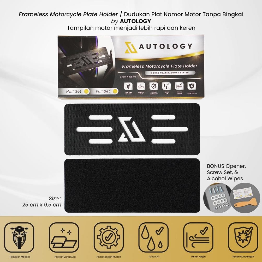 Autology Frameless Motor Plate Holder | Dudukan Plat Nomor Motor Model Frameless Plate