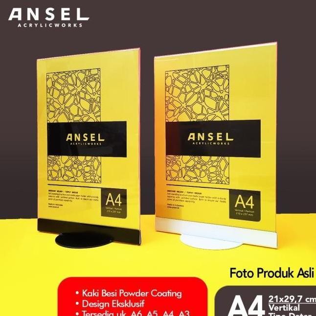 

NEW TENT CARD ACRYLIC KAKI BESI /DATAR A4 VERTIKAL 21X29,7CM /STAND