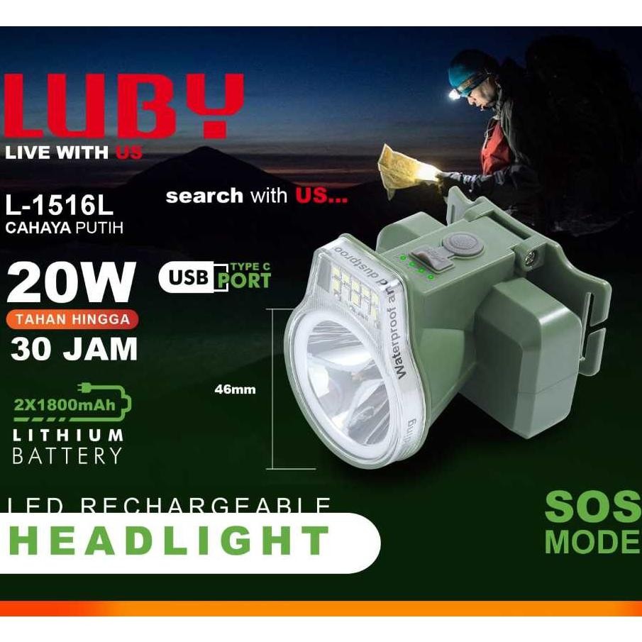 Senter Kepala 20W LUBY L-1516L / Senter Kepala Luby L1516L Nugi