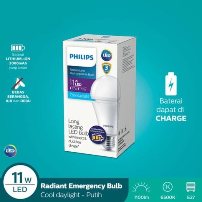 Lampu Emergency Philips Radiantline Bohlam Led 11W 6500K