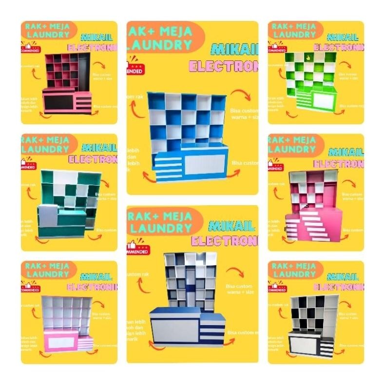 Terlaris Rak Pajang Laundry Meja Kasir Laundry  Set Custom Rak Kayu Best Seller