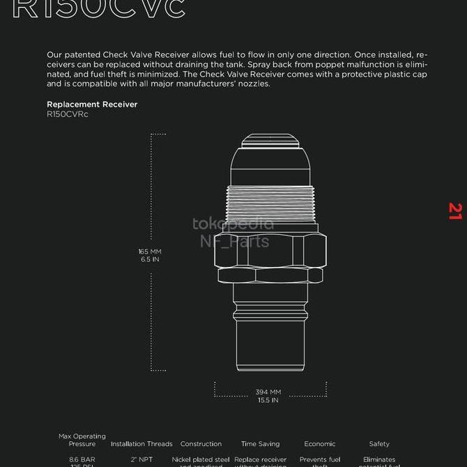 Fastfill R150cv Check Valve Receiver Fuel Receiver