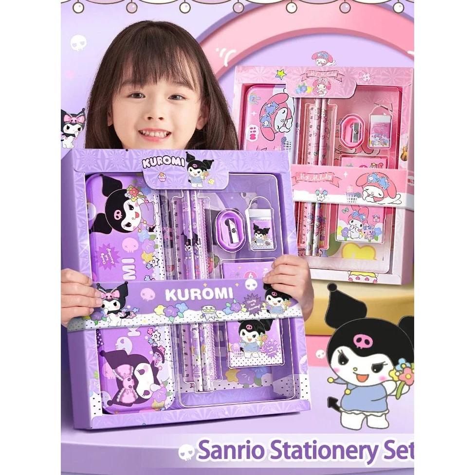

Sanrio Kuromi Stationery Set Cinnamoroll Melody Pencil Eraser Learning Gifts Box Cartoon Stationery Children Term Begins Gifts