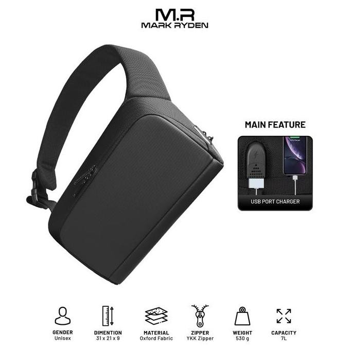Mark Ryden MR8893 Crossbody Shoulder Bag - Tas Selempang Sling - BLACK MS
