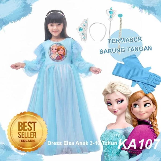 Ready.. Gaun Dress Baju Elsa Frozen Anak 3Thn 10Thn Kostume Elsa Anna Newka107