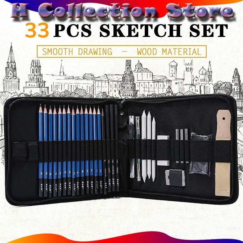 

33PCS/Set Sketch Pensil Pisau Penghapus dan Pensil Gambar untuk Keperluan Sekolah Pencil Drawing Set Sketsa dan Lukisan Set