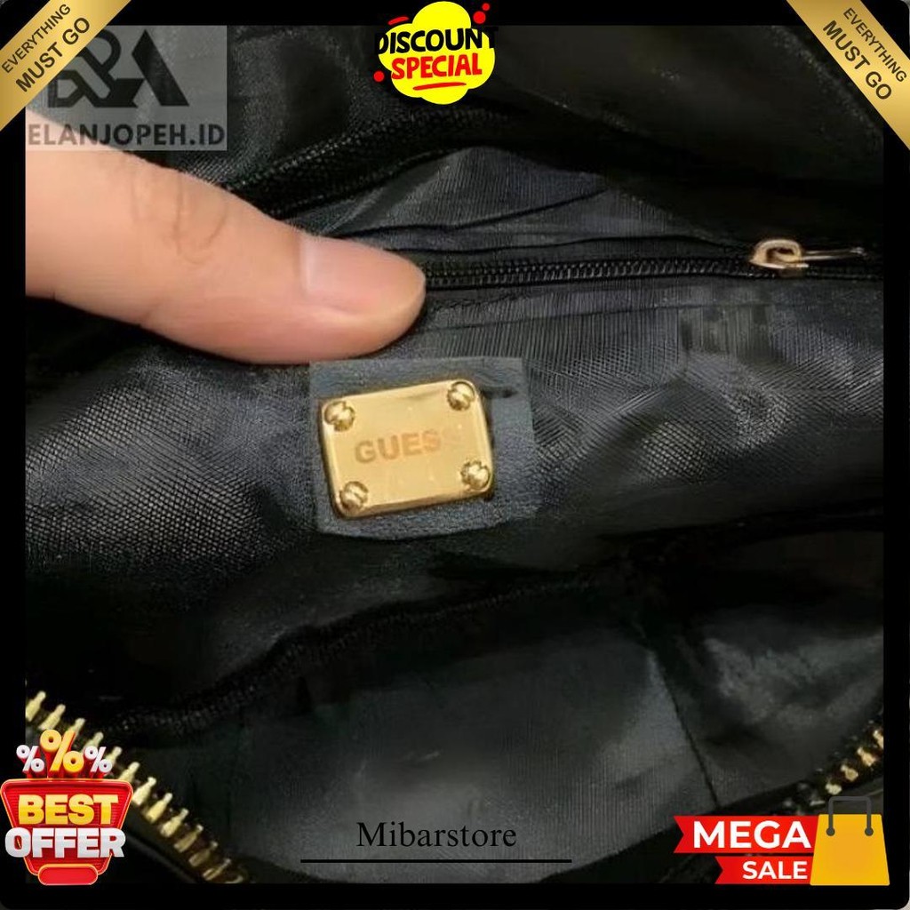 Anti Air  High Quality Waistbag Guess Black Gold Import Waterproof Unisex  | Tas Pinggang Kulit / Wa