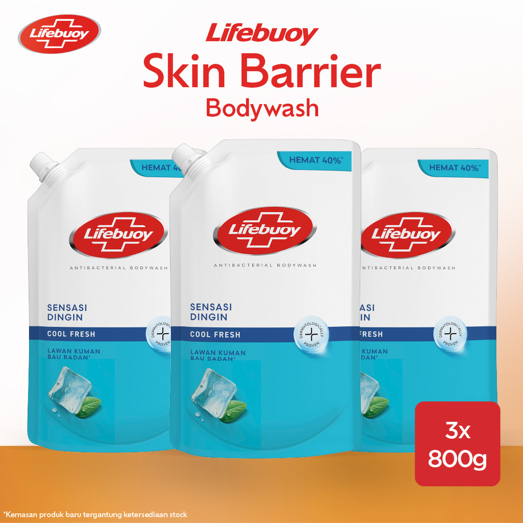 Lifebuoy Sabun Mandi Cair Body Wash Cool Fresh Antibakteri 800g x3