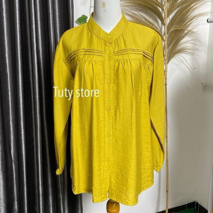 Ef Aryani Blouse Polo Linen. Atasan Cantik. Casual Muslim