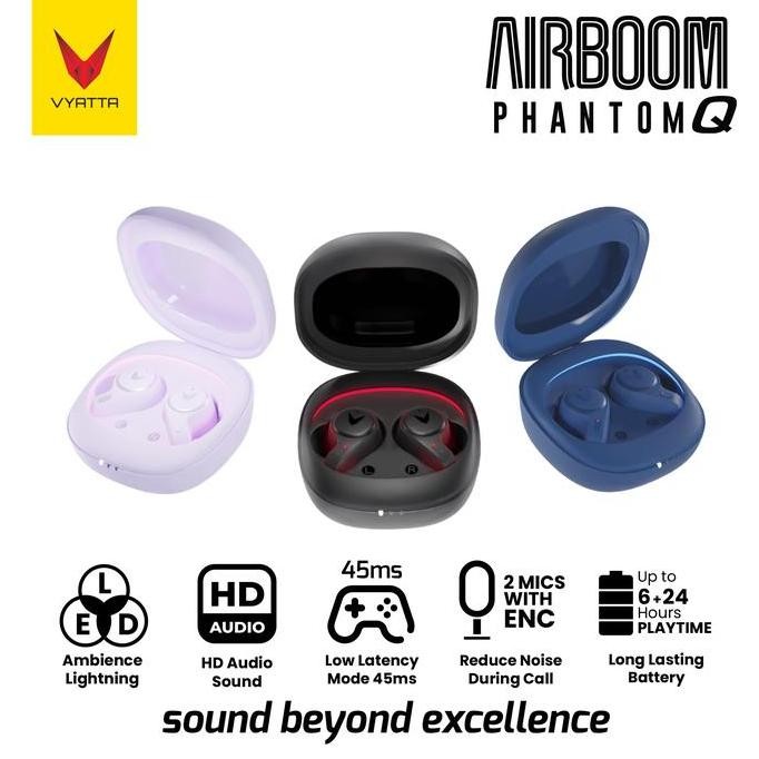 Vyatta Airboom Phantom Q Tws - Headset Gaming + Bonus Charger Oneport