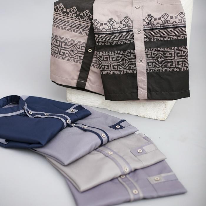 Sg [Asriyani] Baju Koko Rafiq Lengan Pendek Asriyani Pria Kombinasi Bordir Full Bawah Elegant Katun 