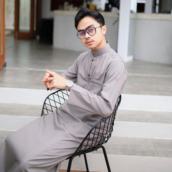 Jubah Pria Muslim Gamis Slimfit Premium Tangan Panjang Oblong Motif Aplikasi Garis Dewasa Putih Bahd