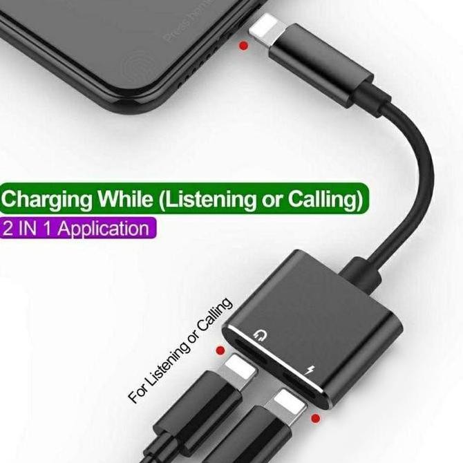 SALE KABEL ADAPTOR SPLITTER IPHONE DUAL LIGHTNING CHARGER + MIC SUPPORT IOS TERBARU