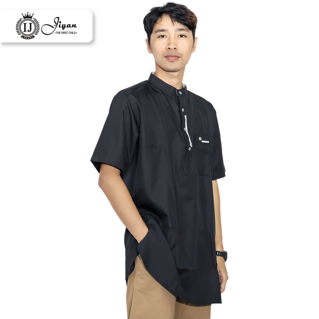 Baju Koko Pria Kurta Hitam Lengan Pendek