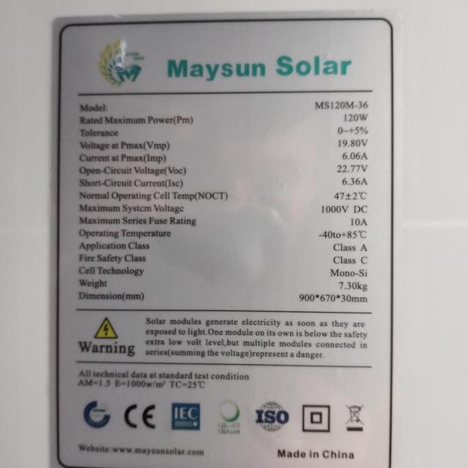NEW.. SOLAR PANEL,PANEL SURYA,PV 120WP MONO,MAYSUN SOLAR