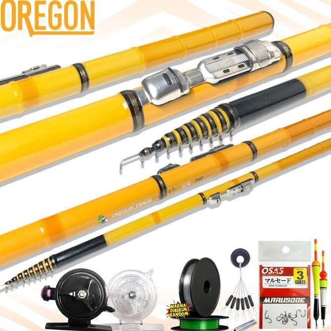 Set Lengkap Tegek Kolong Oregon Panda Bahan Fiber Reel Pancing Joran Tegek