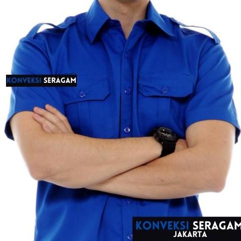 Pdl Baju Kemeja Seragam Kerja Pakaian Dinas Lapangan Biru Bordir