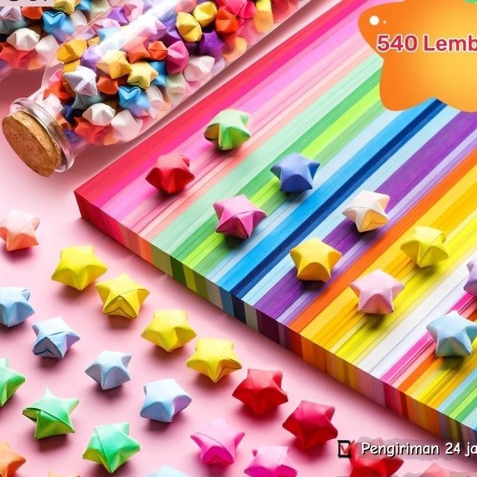 

540 Lembar Kertas Gami Bintang Warni Warna Gami Star R Motif Bintang Craft Crafting Stuff Diy Kertas Bintang Warna Warni Gami Bintang Dunakan Sebagai Wish Dan Hadiah