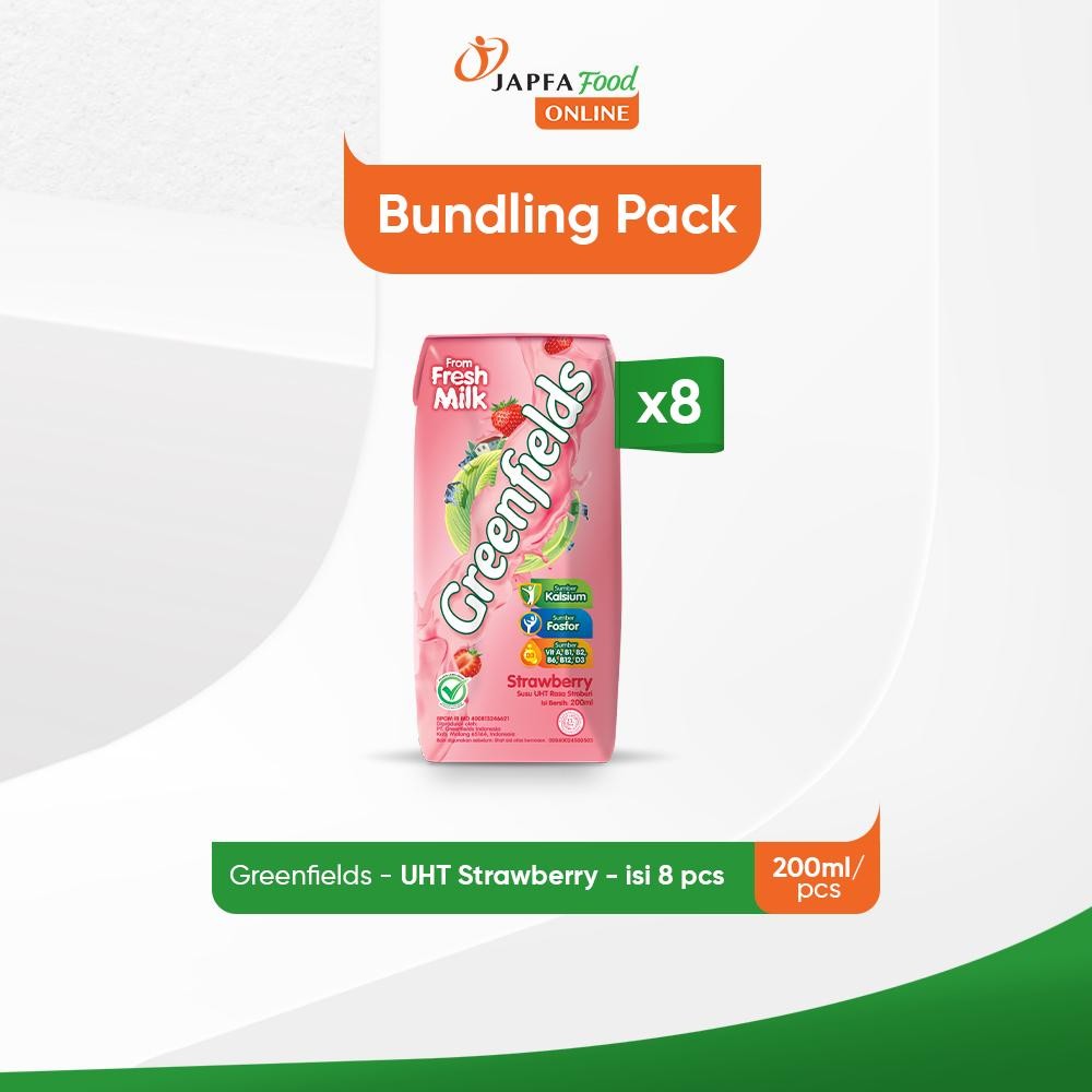 

Greenfields Susu UHT Strawberry 200 ml - isi 8 pcs - 100% Fresh Milk dari Greenfields Farm