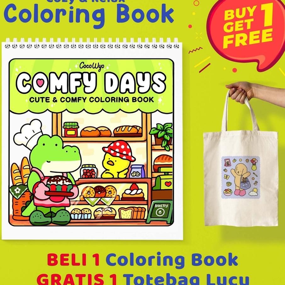 Colng Book Buku Mewarnai Comfy Days Stress Relief Healing Therapy An And Children Book Free Totebag