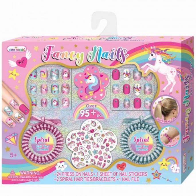 TERLARIS - Kuku Palsu Anak Unicorn Fancy Nails Ikat Rambut plus Sticker Kuku