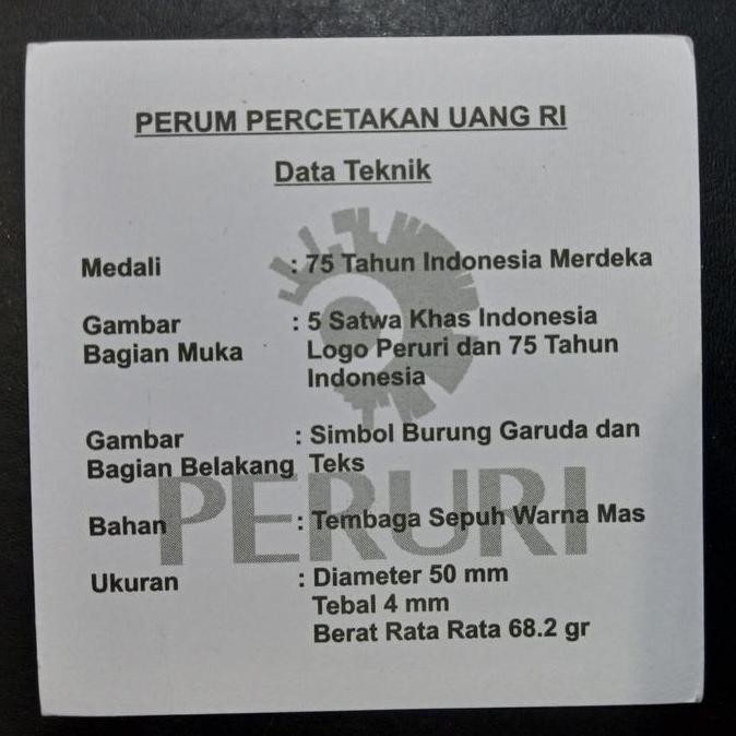 Terlaris Koin Mendali Peringatan 75 Tahun Indonesia Merdeka (Peruri) + Box Ready Stok