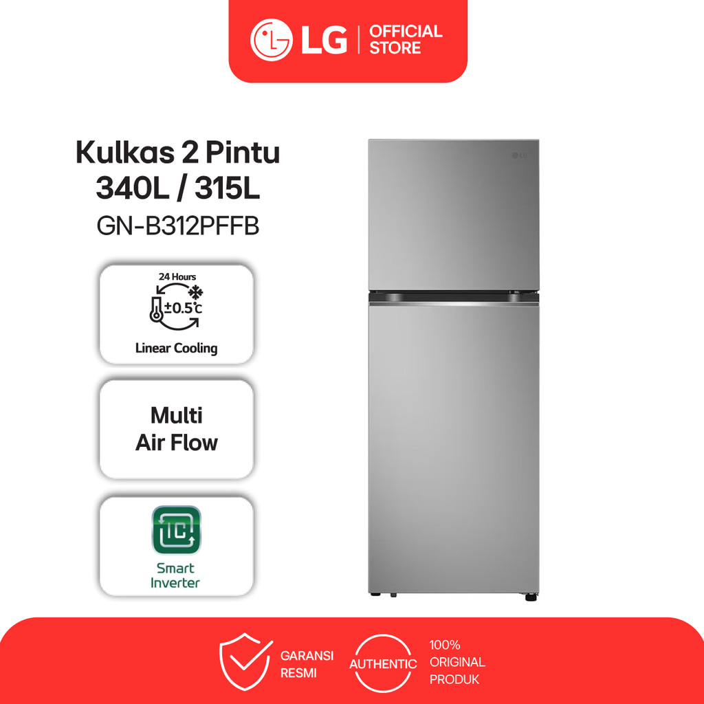 LG Kulkas 2 Pintu 340L / 315L - LinearCooling - Hemat Waktu Defrosting - Multi Air Flow - Inverter C