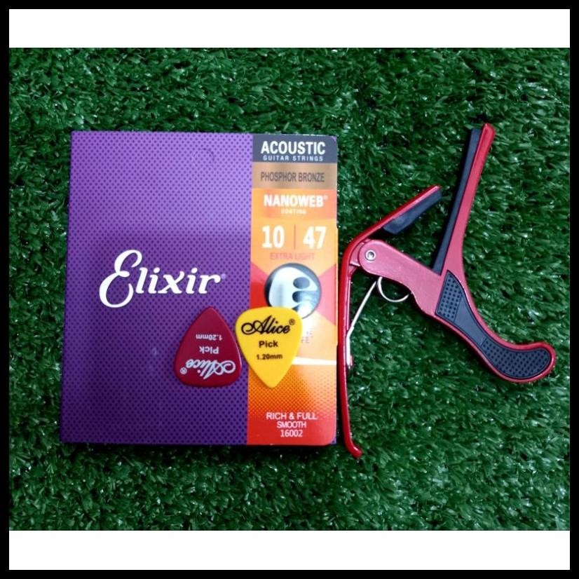 SENAR GITAR AKUSTIK/LISTRIK ELIXIR [1SET+CAPOBESI+PICK] TERBAIK ANTI KARAT