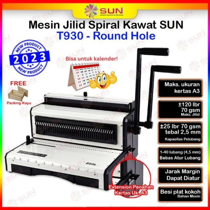 

Mesin Jilid Spiral Kawat Hardcover Kalender A3 Heavy Duty T930 Lubang Bulat / Kotak