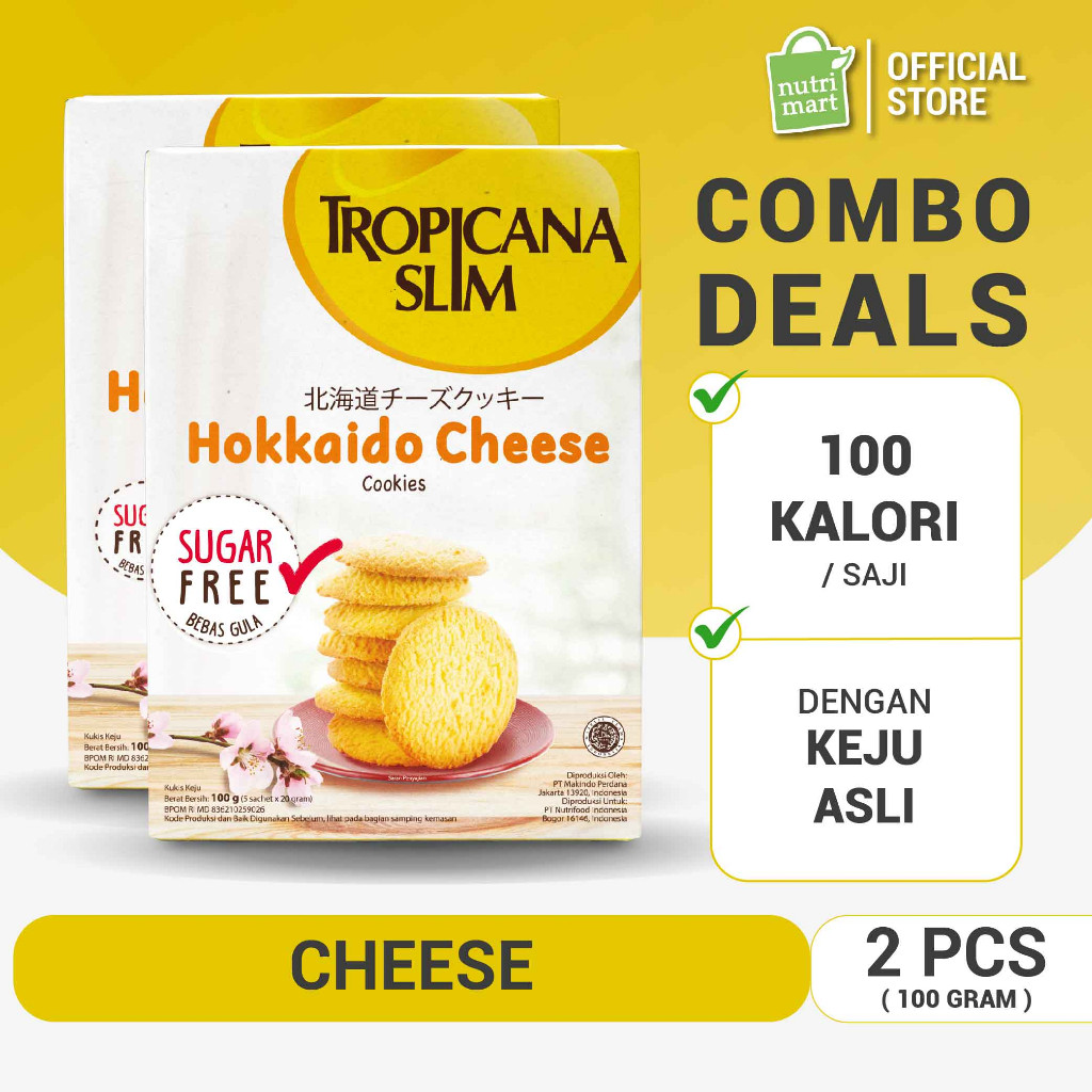 

Twin Pack - Tropicana Slim Hokkaido Cheese Cookies (5 Sch) - Snack Biskuit Bebas Gula, 100 Kalori