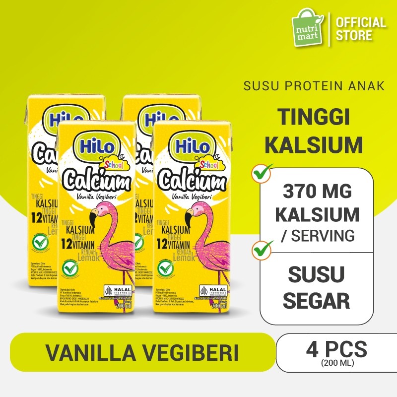 

4 Pack - HiLo School UHT Vanilla Vegiberi Ready To Drink RTD 200 ml - Susu Tinggi Kalsium Rendah Lemak