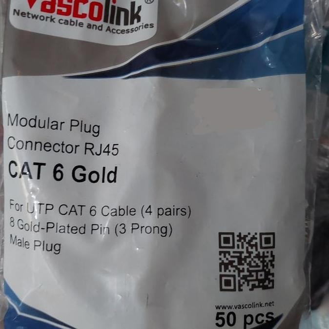 RJ45 VASCOLINK CAT6 GOLD ISI 50 / KONEKTOR KABEL LAN murah