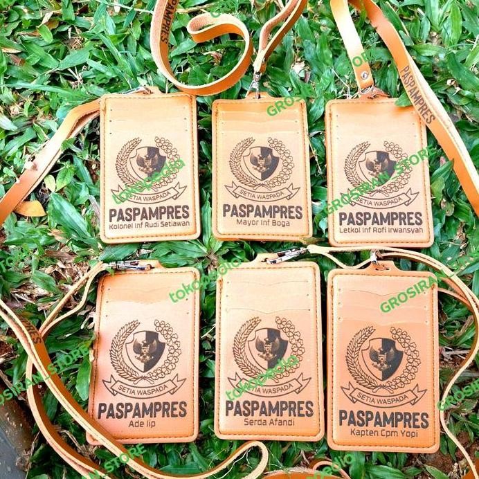 

New name tag id lanyard kulit card holder Paspampres custom logo nama