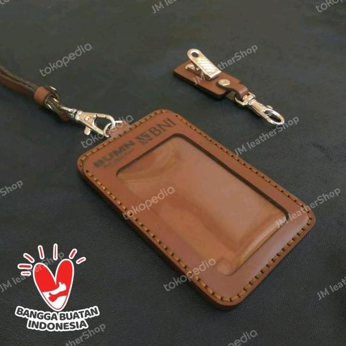 

New Lanyard BNI - Lanyard BRI - Name tag kulit asli custom logo dan nama