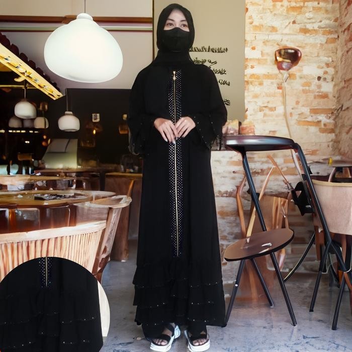 Busana Muslim Exclusive Abaya Ziper Rumpuk Wanita Hitam Gamis Arab Turki Dress Basic Casual Gamisaba