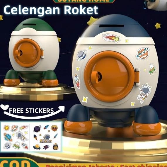 SUTANGCelengan roket kartun Dengan Kunci anak / Celengan Tabungan Mainan Koin dan Uang Kertas