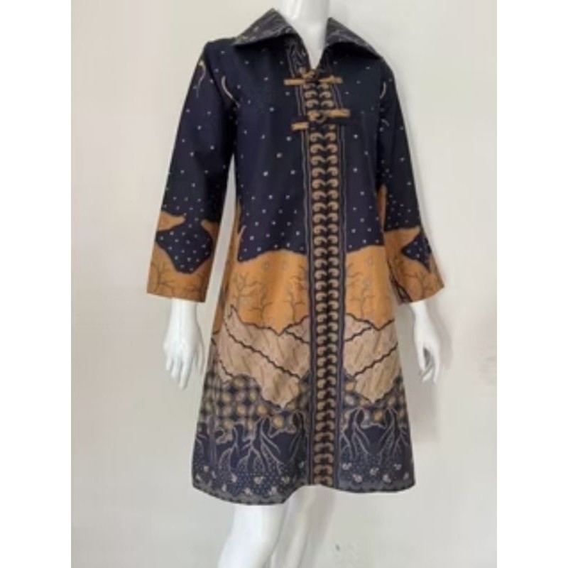 Tunik dress batik motif warna biru navy bahan katun halus