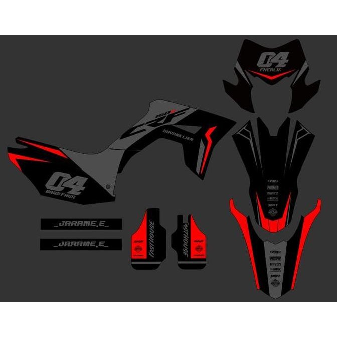Decal Honda CRF 150L MOTIF CUSTOM SUPERMOTO HITAM LIST ABU MERAH I2