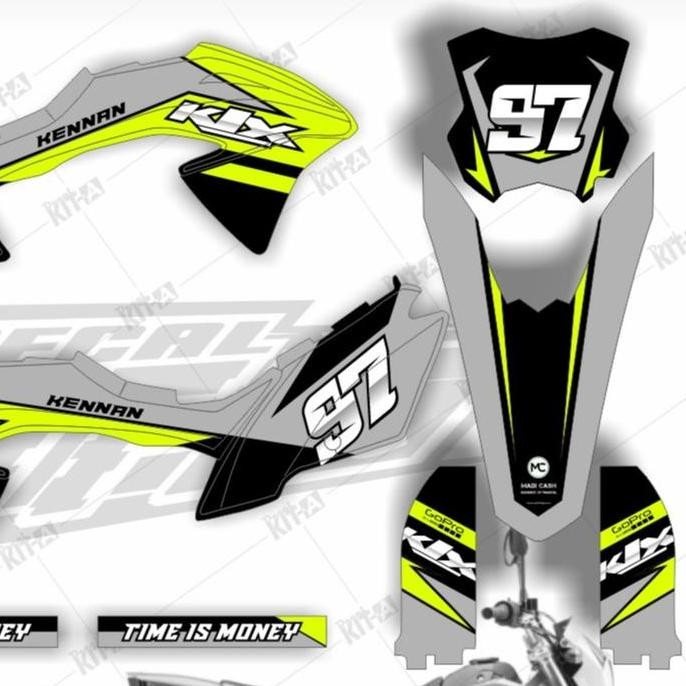 Decal sticker KLX BF motif simple minimalis abu-abu kombinasi hitam stabilo