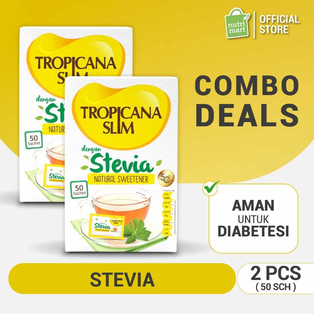 

Twin Pack - Tropicana Slim Sweetener Stevia 50 sachet - Pemanis Alami untuk Batasi Gula